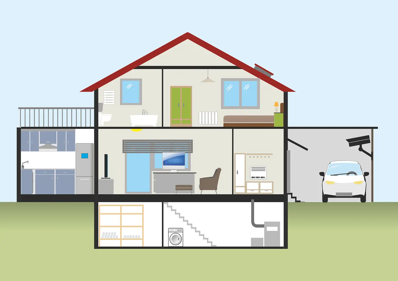 Haus Querschnitt mitHeizung mit erneuerbaren Energien