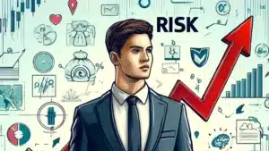 Mann mit Risk Zeichen hinter sich