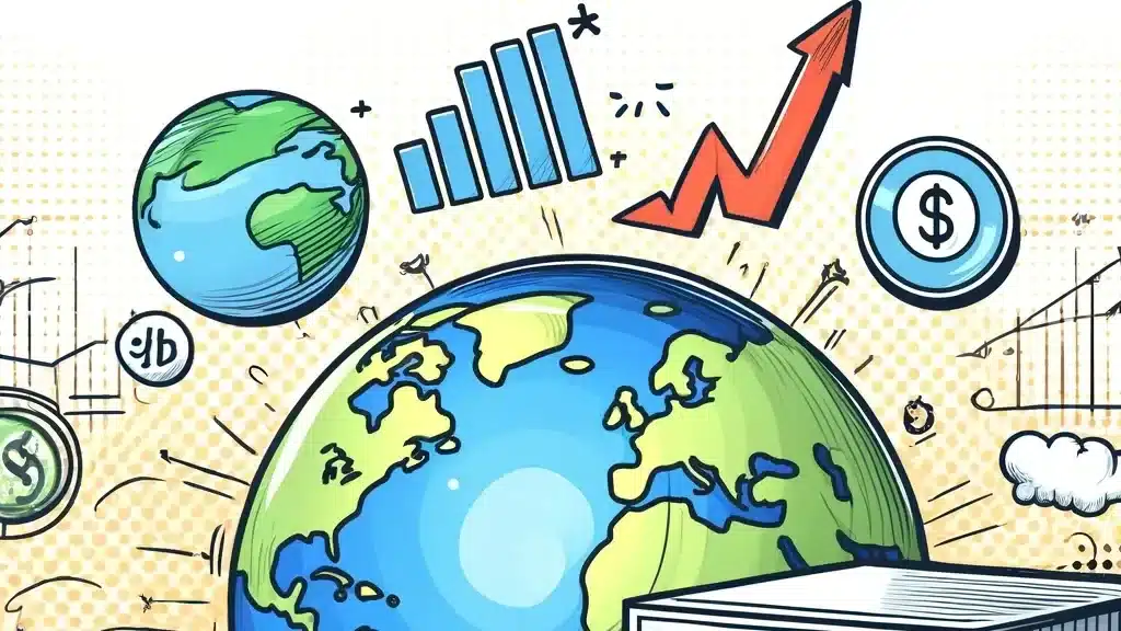 Welt mit Graph und Pfeil Comic