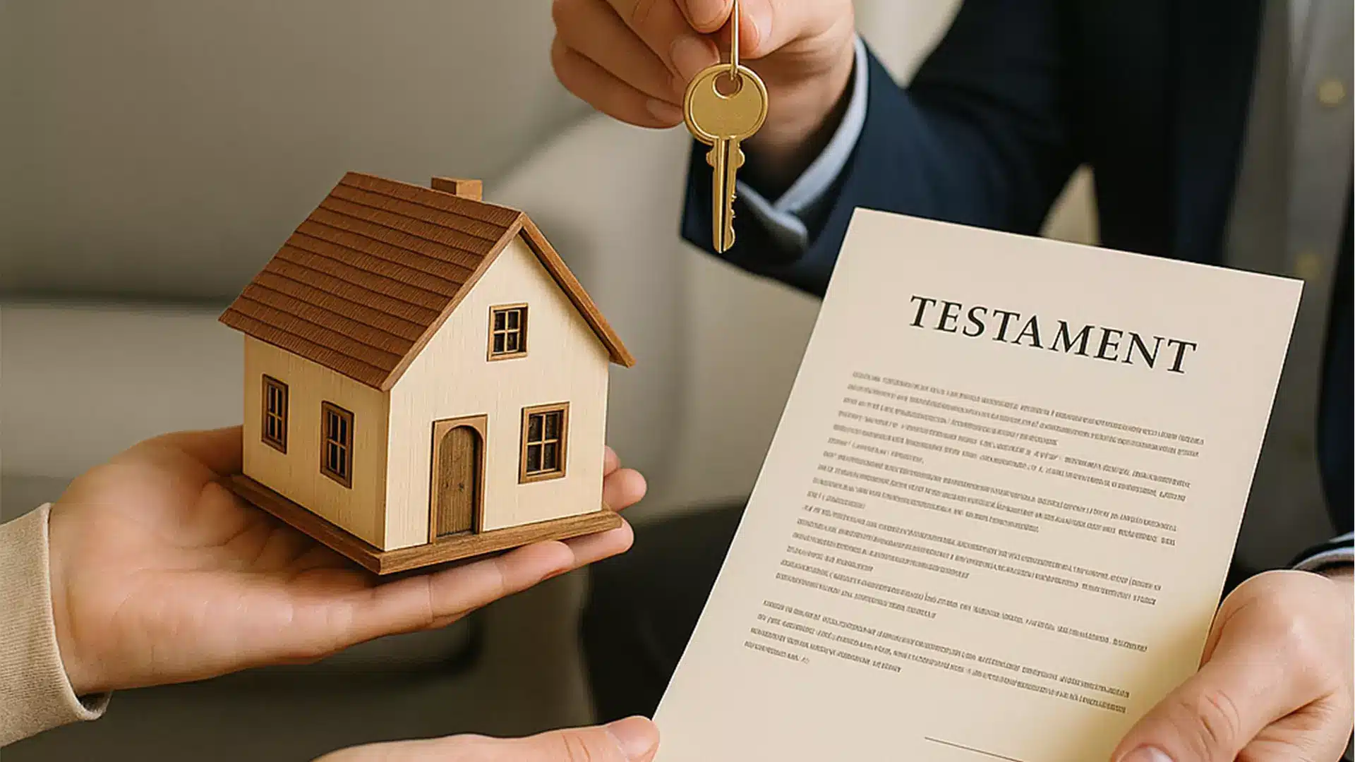 Mann übergibt Schlüssel und Testament für Haus