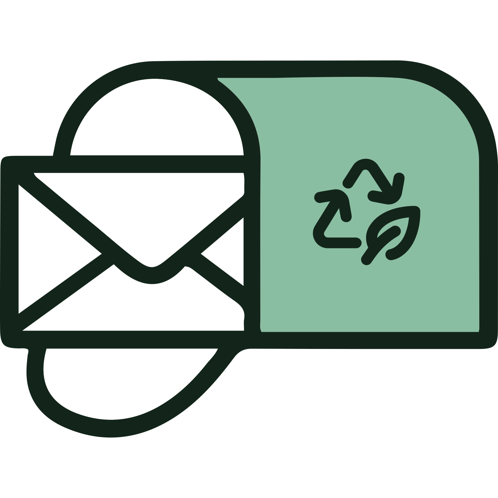 Ein Symbol, das einen Umschlag zeigt, der aus einem grünen Briefkasten mit einem Recycling-Symbol herauskommt, steht für einen umweltfreundlichen Newsletter oder wiederverwertbare Post.