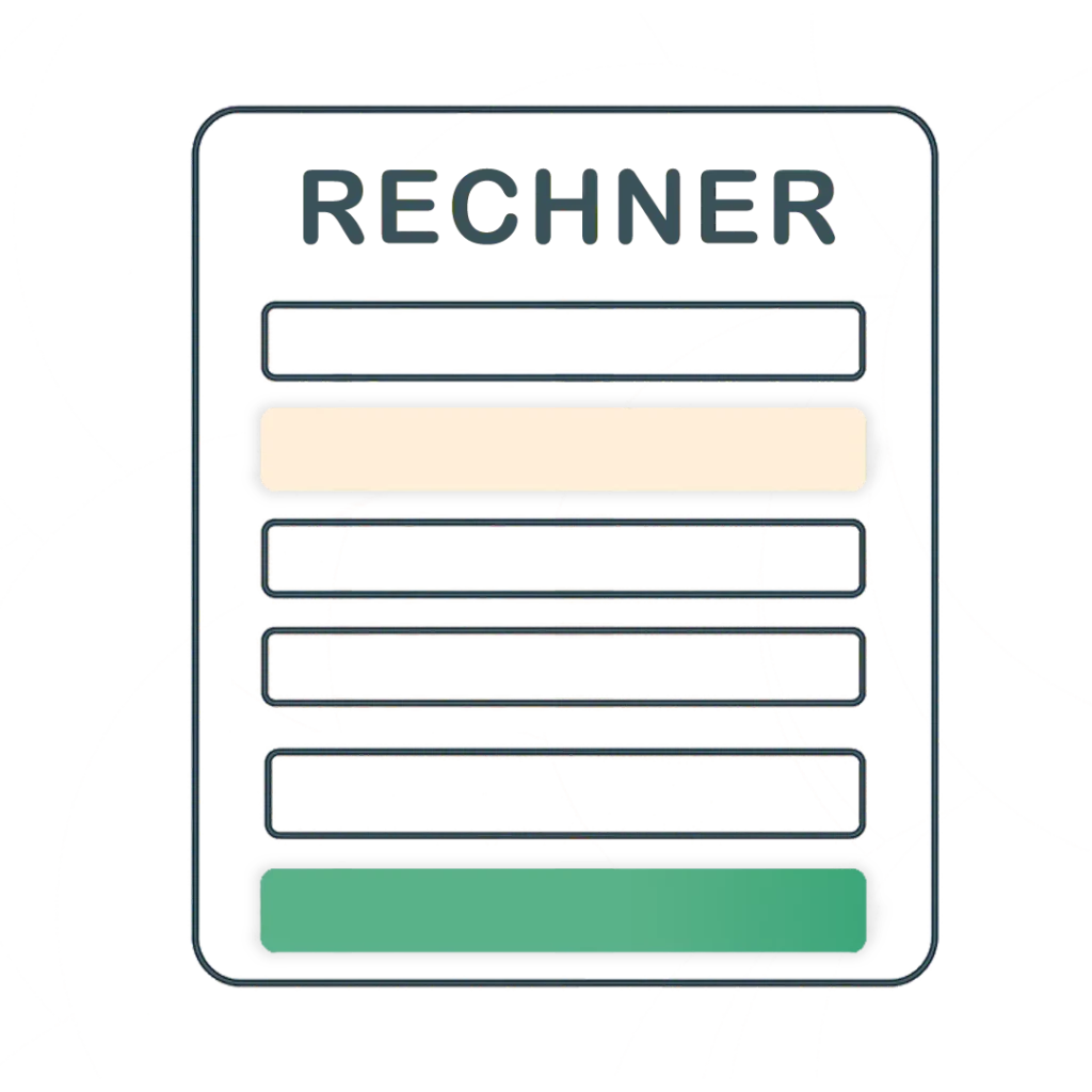 Auf einem farbenfrohen, abstrakten Hintergrund befindet sich ein digitales Formular mit dem Titel RECHNER, das mehrere Eingabefelder für das Balkonkraftwerk Rechner und einen großen grünen Button am unteren Rand enthält.