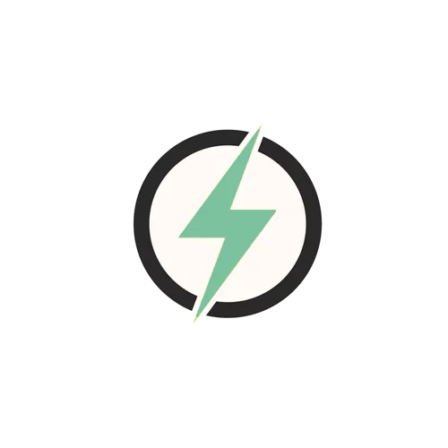 Ein mintgrüner Blitz, der Energie symbolisiert, befindet sich in der Mitte eines dicken schwarzen Kreises auf weißem Hintergrund - perfekt, um zu veranschaulichen, wie man pv anlage größe berechnet.