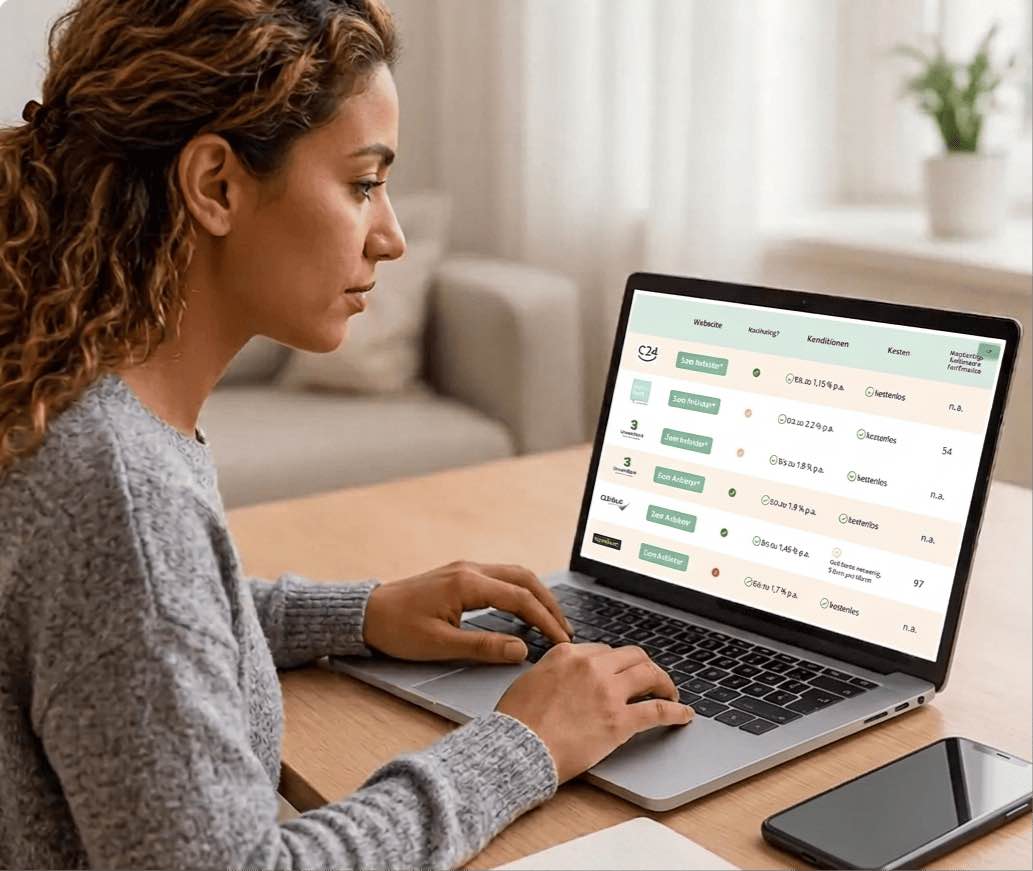 Eine Frau schaut sich einen Festgeld-Vergleich an