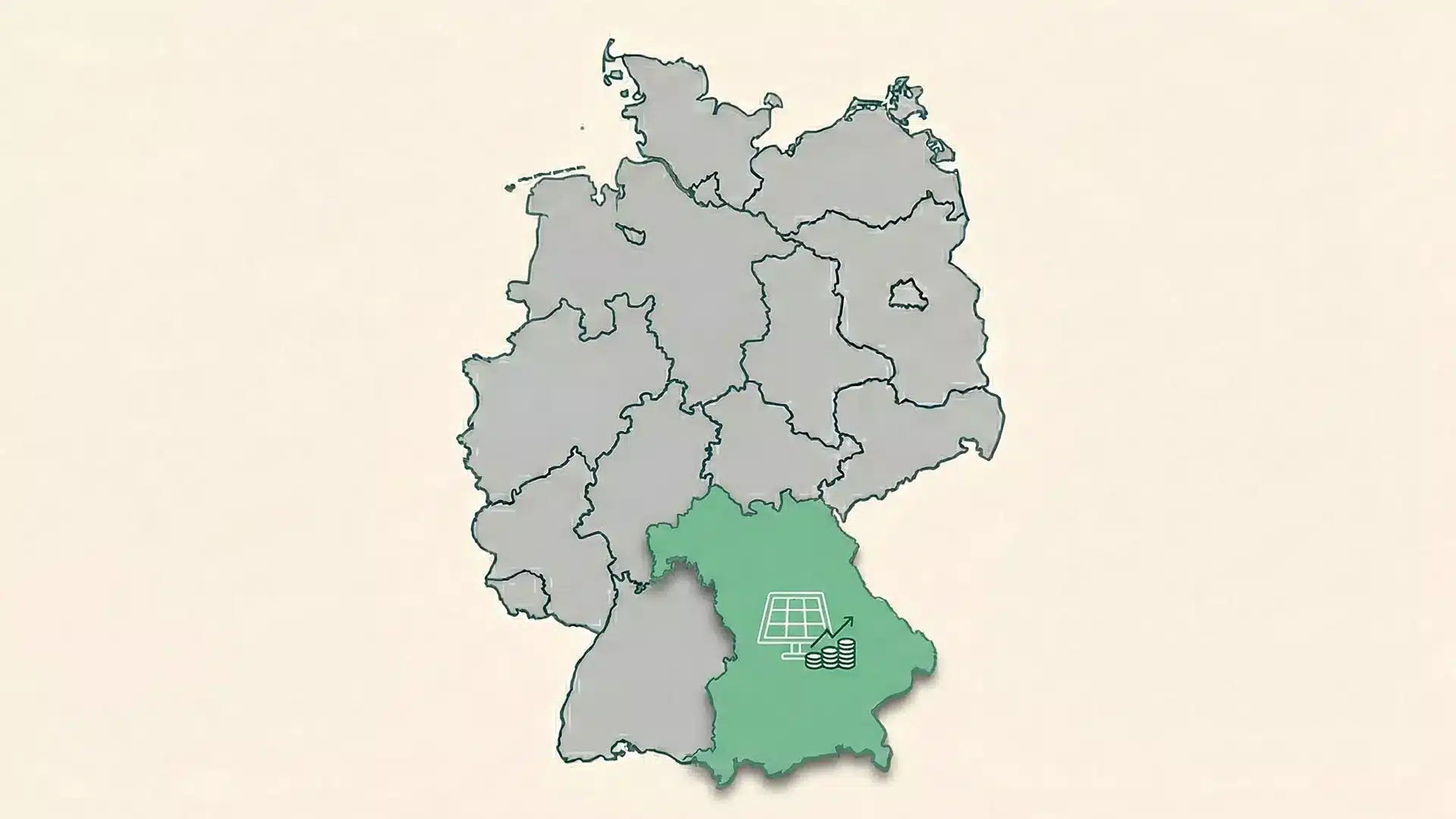 Karte der Bundesrepublik Deutschland, in welcher das Bundesland Bayern hervorgehoben ist. Thema des Beitrags ist die PV Förderung Bayern