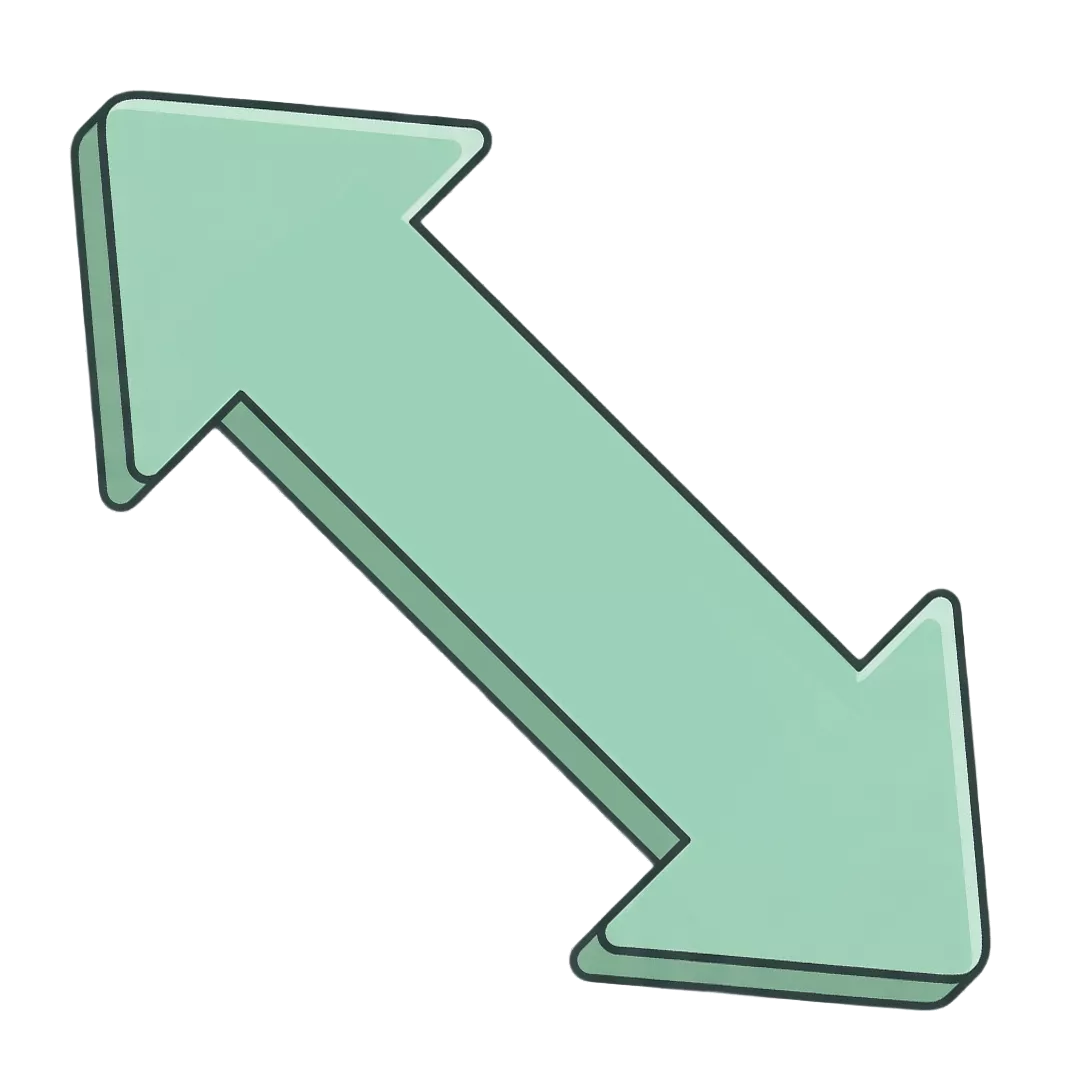 Ein großer, hellgrüner, doppelköpfiger Pfeil, der diagonal von links unten nach rechts oben zeigt, auf einem transparenten Hintergrund.