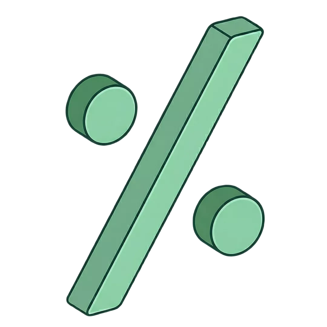 Ein grünes, dreidimensionales Prozent-Symbol (%) auf einem transparenten Hintergrund.