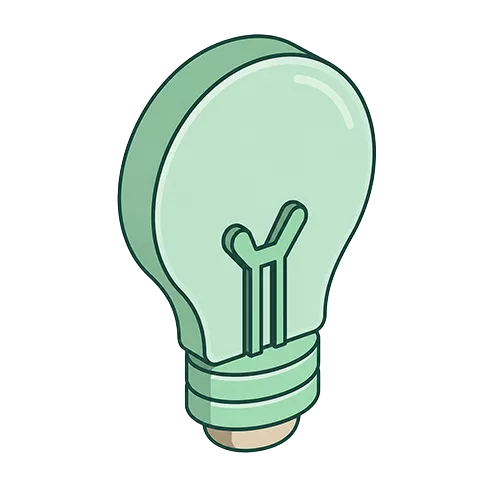 Eine vereinfachte, pastellgrüne Illustration einer Glühbirne mit minimalen Details und einem dicken Umriss, mit einem Schraubsockel, vor einem weißen Hintergrund - perfekt für Ihren Newsletter2026-Designbedarf.