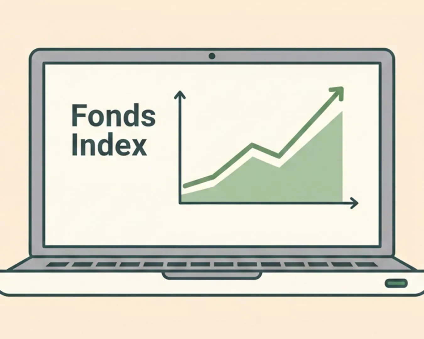 Auf einem Laptop-Bildschirm wird eine Grafik mit einem Aufwärtstrend und dem Schriftzug "Fonds-Index" angezeigt, die das Wachstum bzw. die Leistung nachhaltiger Fonds und ihren positiven Einfluss auf Investmentfonds-Indizes verdeutlicht.